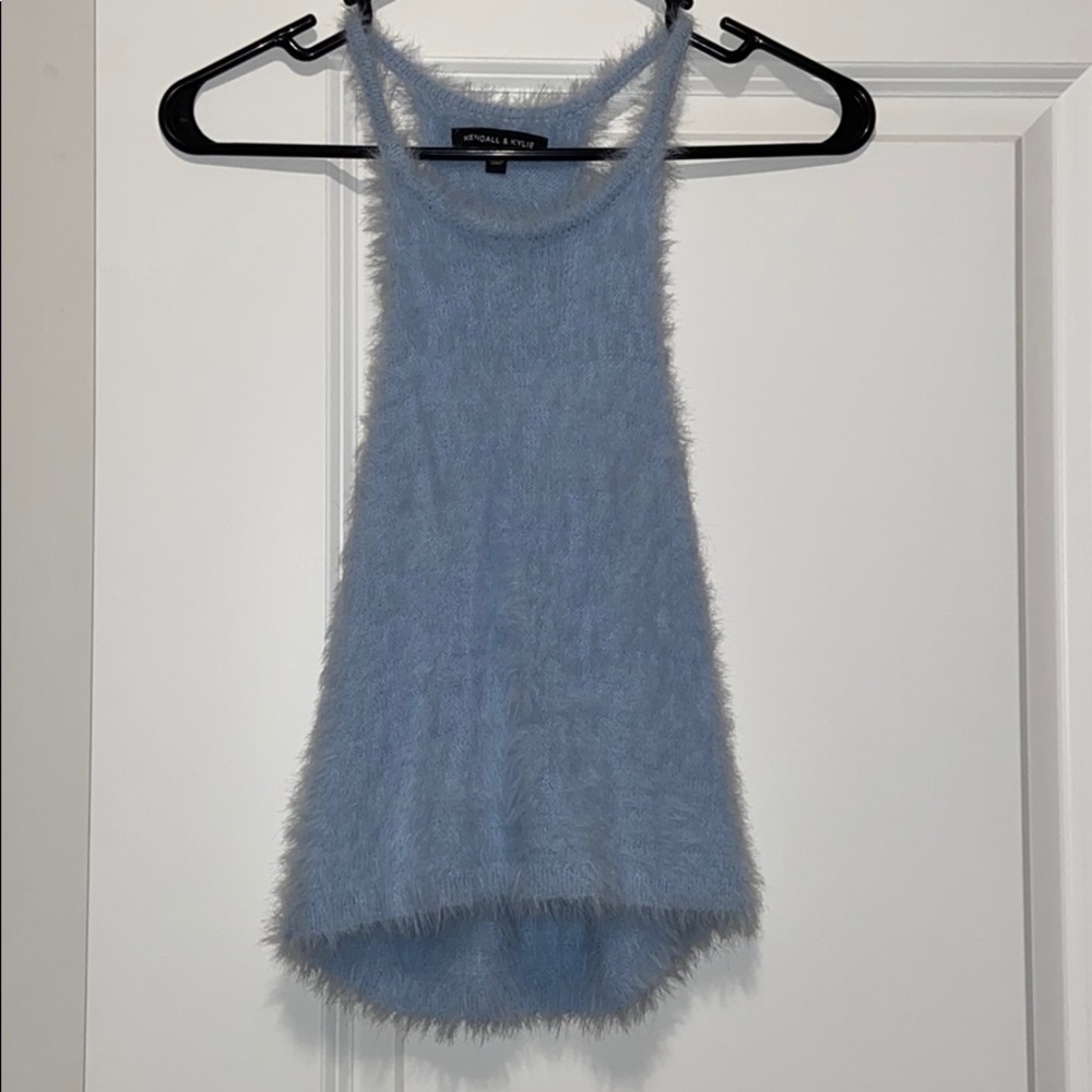 FUZZY BABY BLUE TANK SWEATER